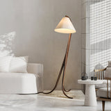 Modern Arcwood Curved Wood Floor Lamp with Fabric Shade for Living Room and Study