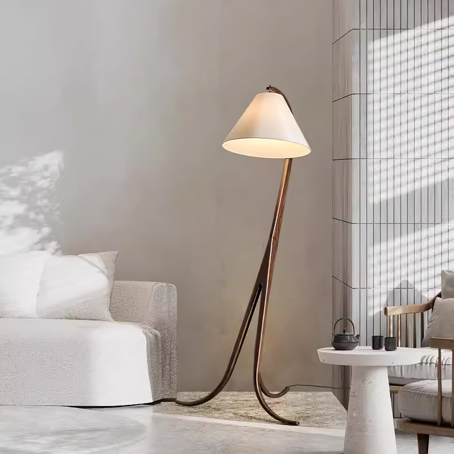 Modern Arcwood Curved Wood Floor Lamp with Fabric Shade for Living Room and Study
