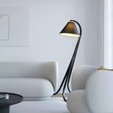 Modern Arcwood Curved Wood Floor Lamp with Fabric Shade for Living Room and Study