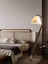 Modern Arcwood Curved Wood Floor Lamp with Fabric Shade for Living Room and Study