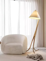 Modern Arcwood Curved Wood Floor Lamp with Fabric Shade for Living Room and Study