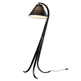 Modern Arcwood Curved Wood Floor Lamp with Fabric Shade for Living Room and Study