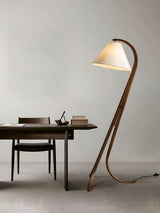 Modern Arcwood Curved Wood Floor Lamp with Fabric Shade for Living Room and Study