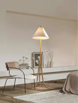 Modern Arcwood Curved Wood Floor Lamp with Fabric Shade for Living Room and Study