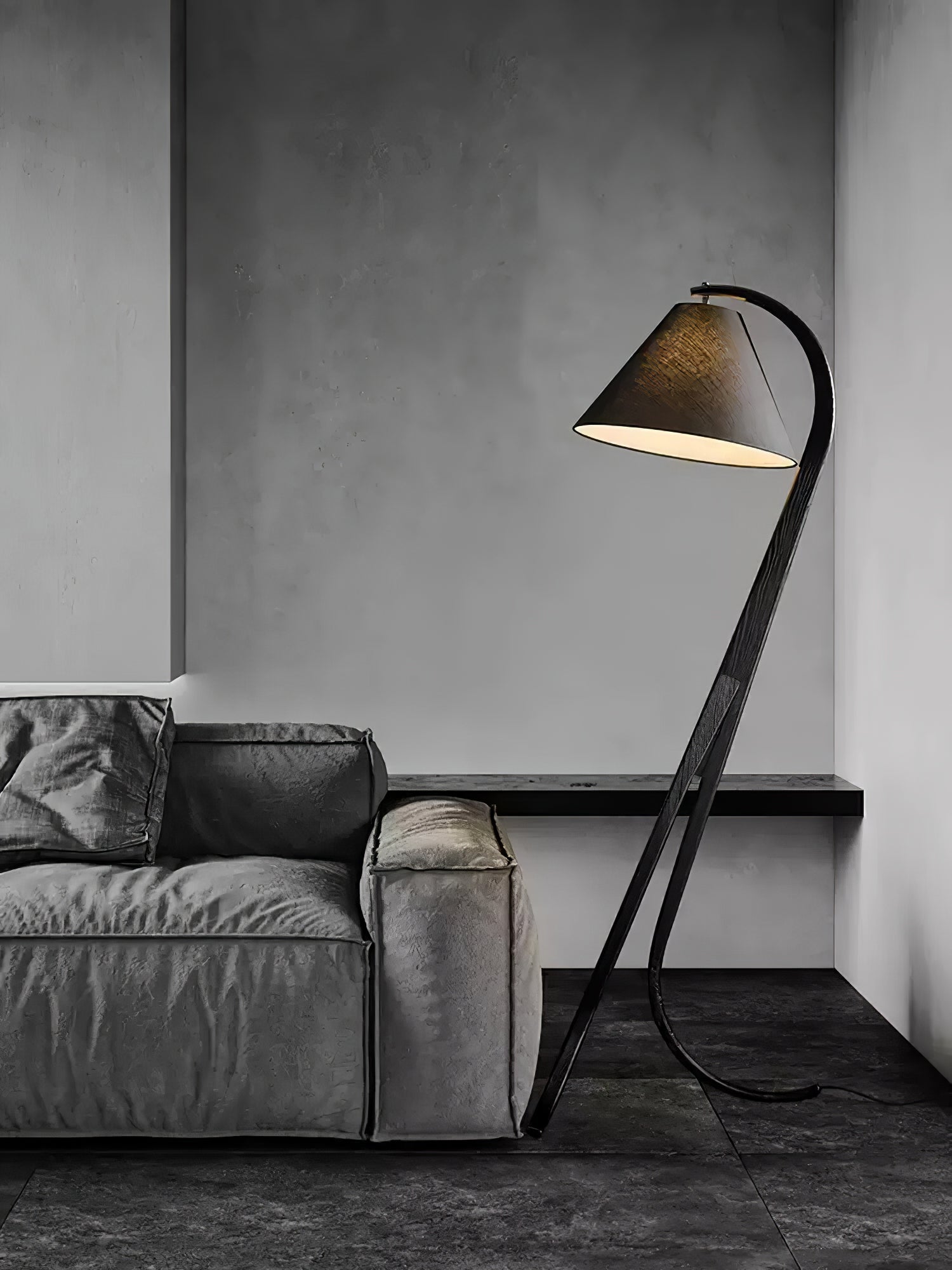 Modern Arcwood Curved Wood Floor Lamp with Fabric Shade for Living Room and Study
