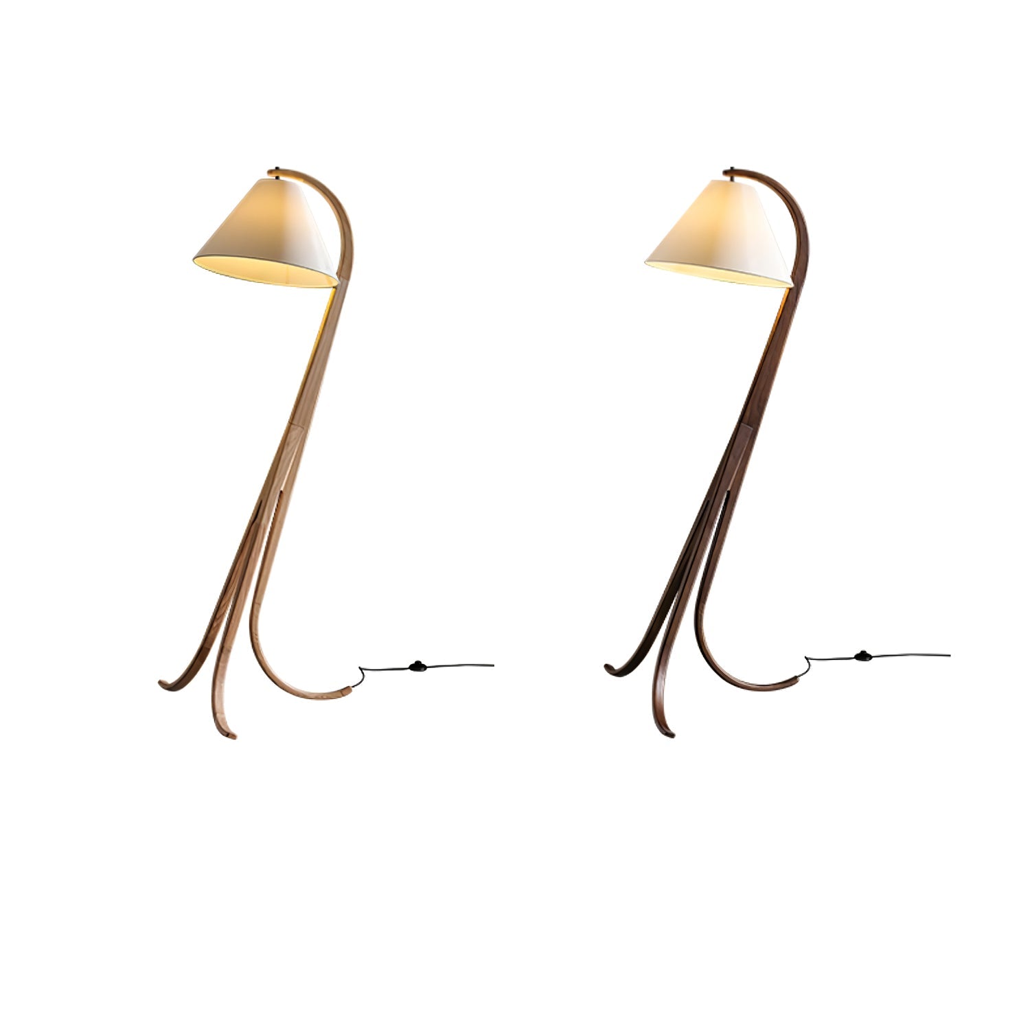 Modern Arcwood Curved Wood Floor Lamp with Fabric Shade for Living Room and Study
