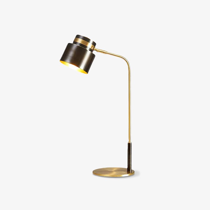Modern Scandustrial Brass and Black Metal Desk Lamp for Office or Bedside Lighting