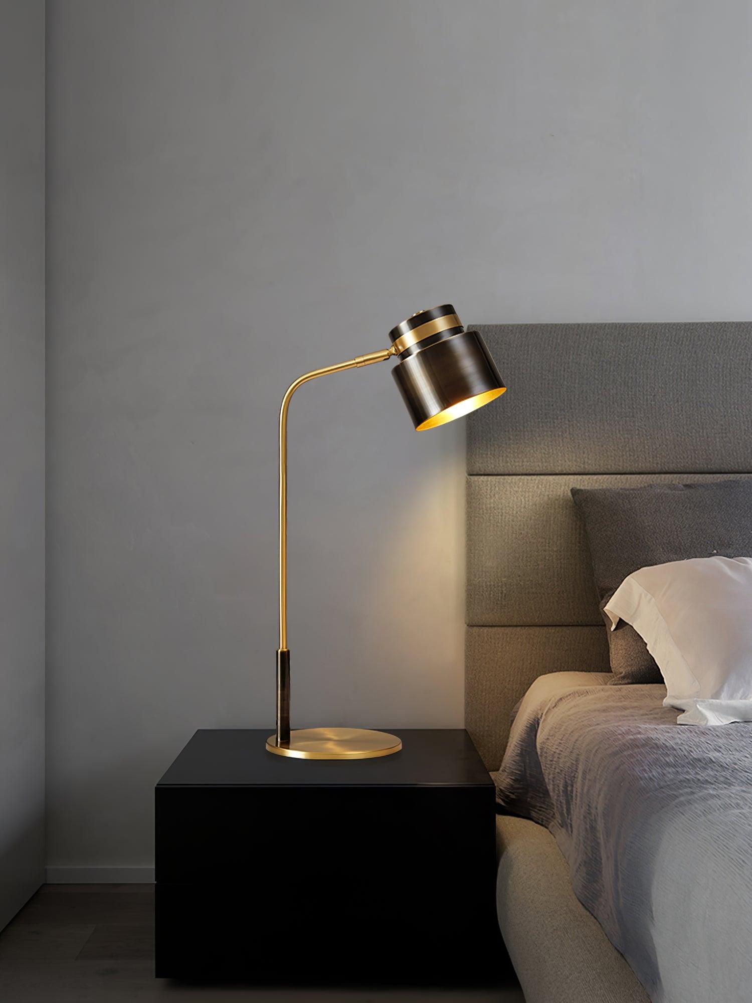 Modern Scandustrial Brass and Black Metal Desk Lamp for Office or Bedside Lighting