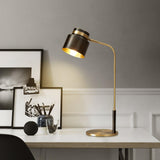 Modern Scandustrial Brass and Black Metal Desk Lamp for Office or Bedside Lighting