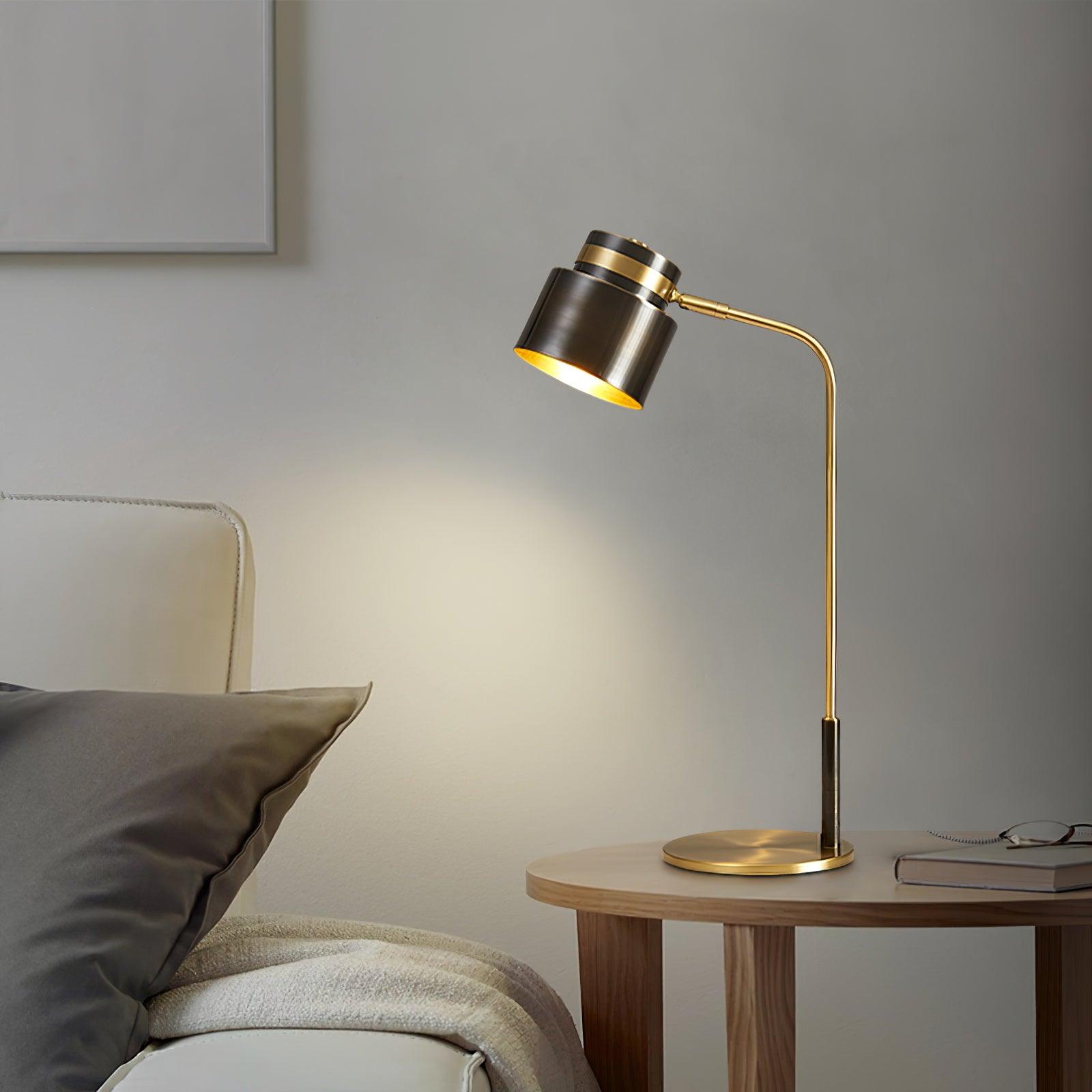Modern Scandustrial Brass and Black Metal Desk Lamp for Office or Bedside Lighting