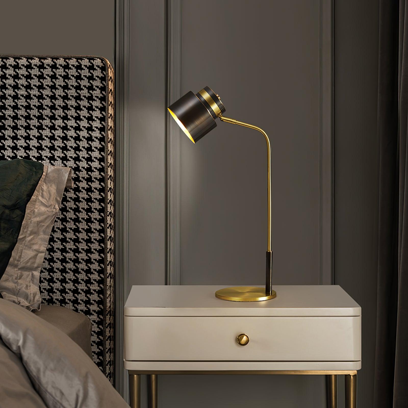 Modern Scandustrial Brass and Black Metal Desk Lamp for Office or Bedside Lighting