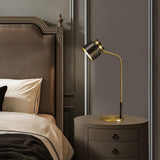 Modern Scandustrial Brass and Black Metal Desk Lamp for Office or Bedside Lighting