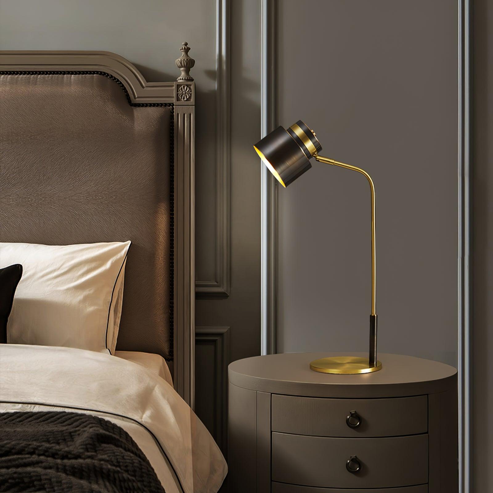 Modern Scandustrial Brass and Black Metal Desk Lamp for Office or Bedside Lighting