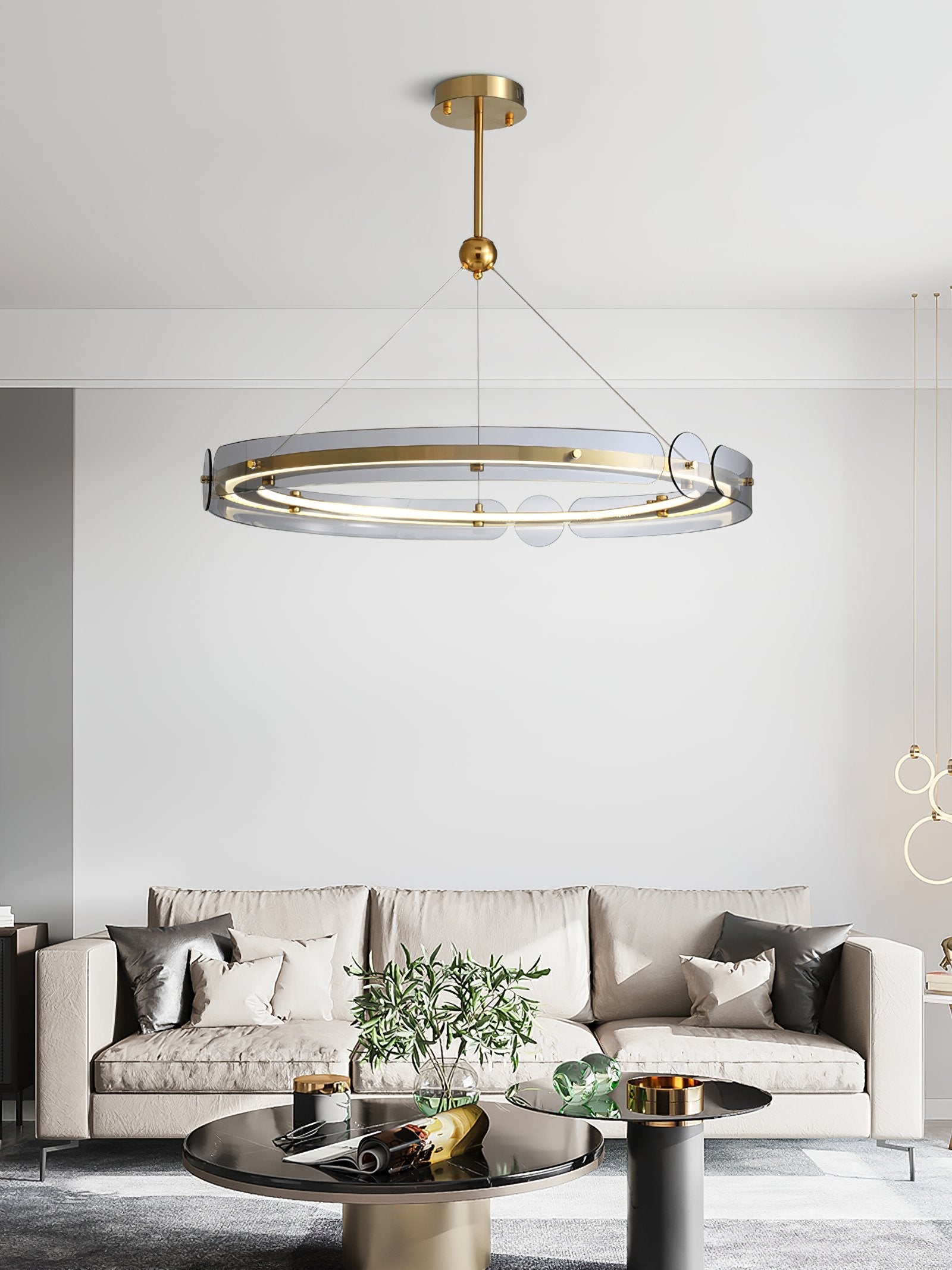 modern-gold-round-led-pendant-light-with-smoke-gray-glass-for-dining-room