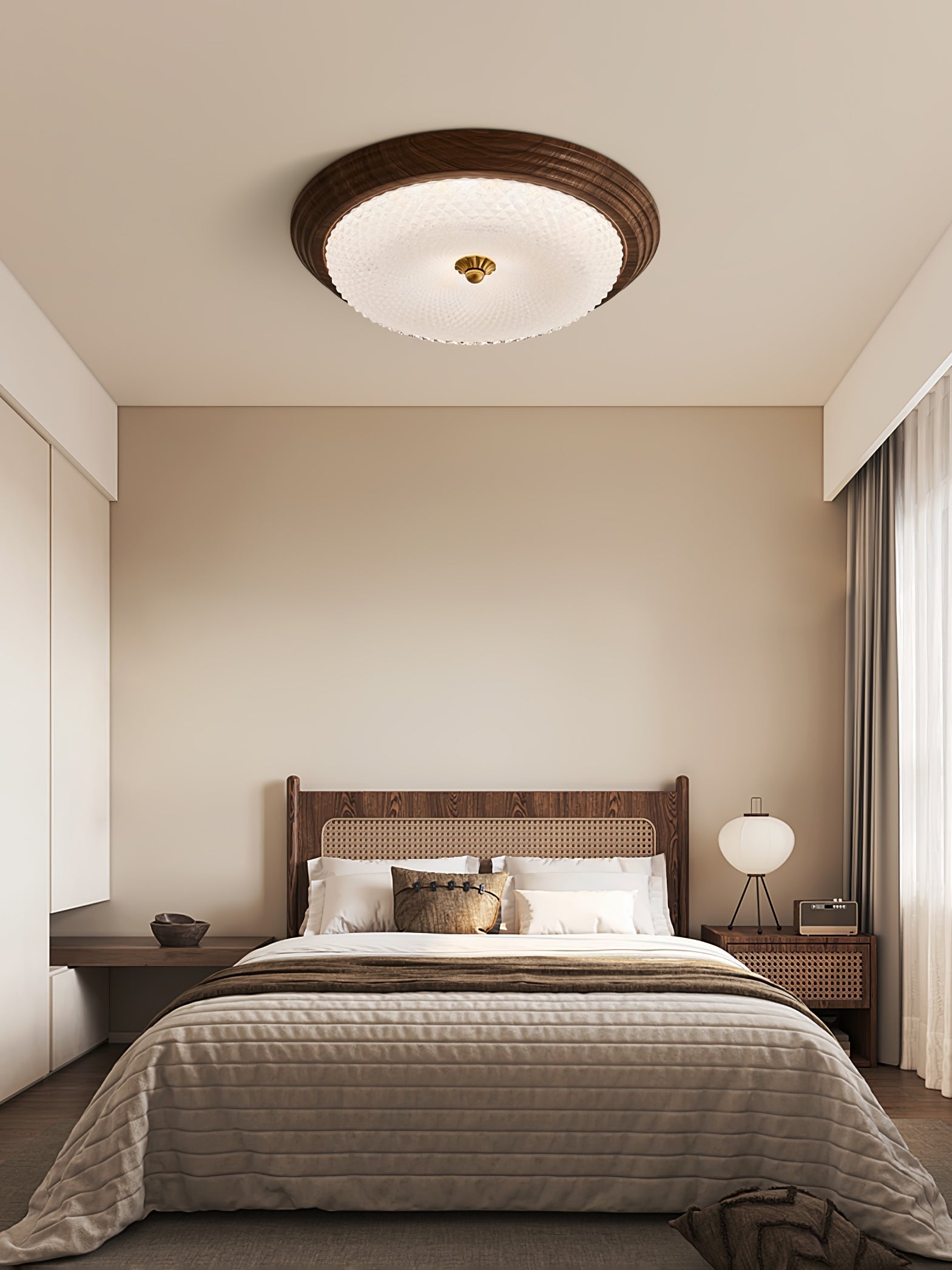 Arlington Modern LED Flush Mount Ceiling Light with Glass Shade and Wood Finish