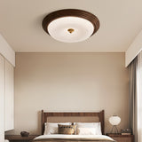 Arlington Modern LED Flush Mount Ceiling Light with Glass Shade and Wood Finish