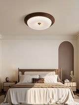 Arlington Modern LED Flush Mount Ceiling Light with Glass Shade and Wood Finish