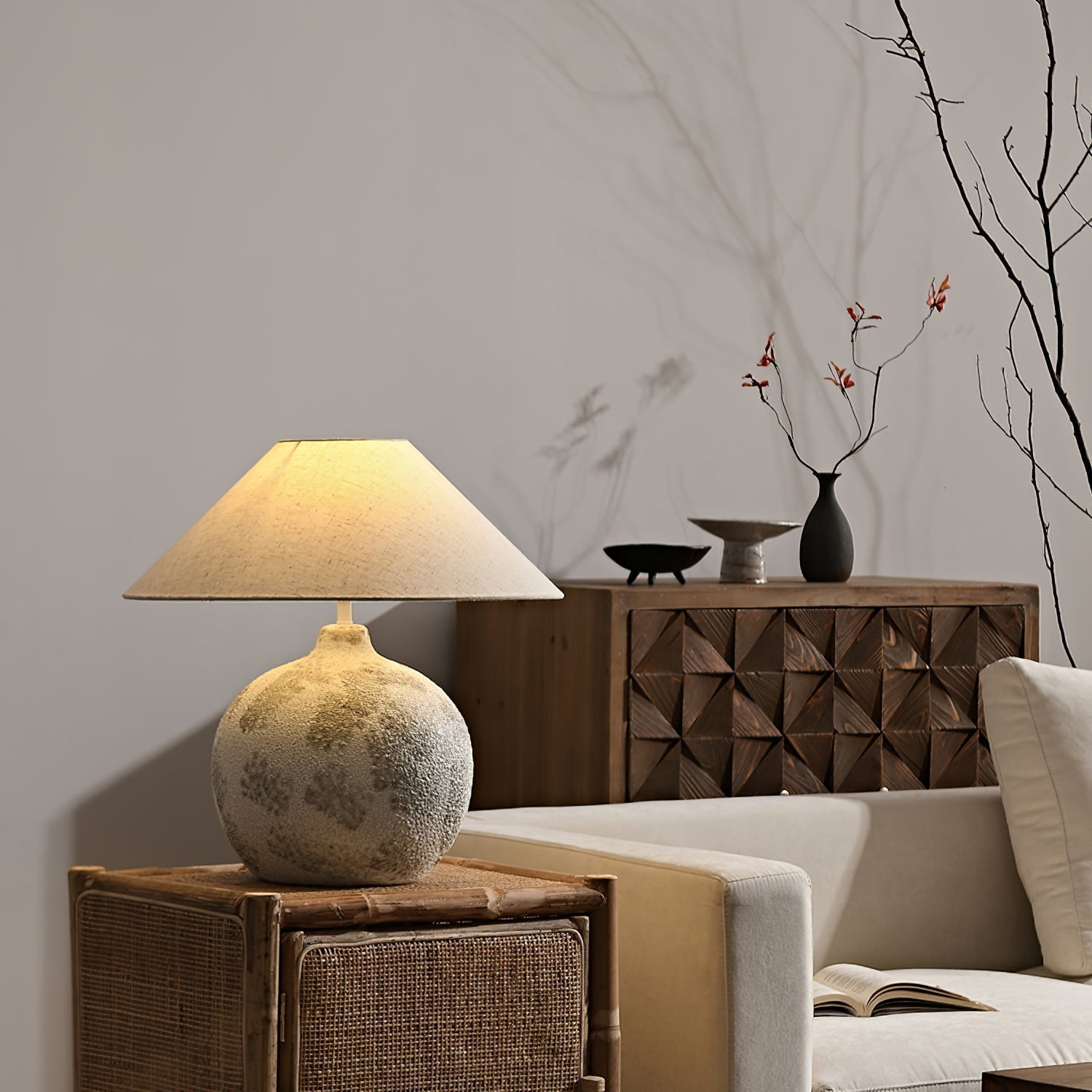 Arosa Modern Ceramic Table Lamp with Fabric Shade and Natural Textured Base Reading Light