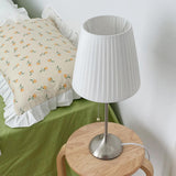 Elegant Chrome Table Lamp with White Pleated Shade for Bedroom Nightstand
