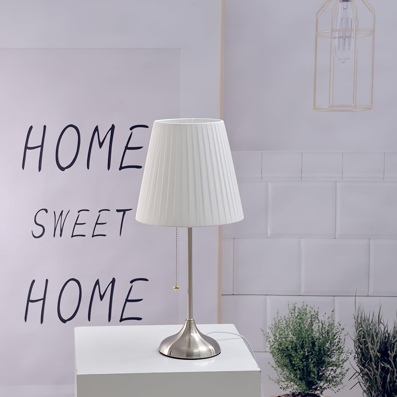 Elegant Chrome Table Lamp with White Pleated Shade for Bedroom Nightstand