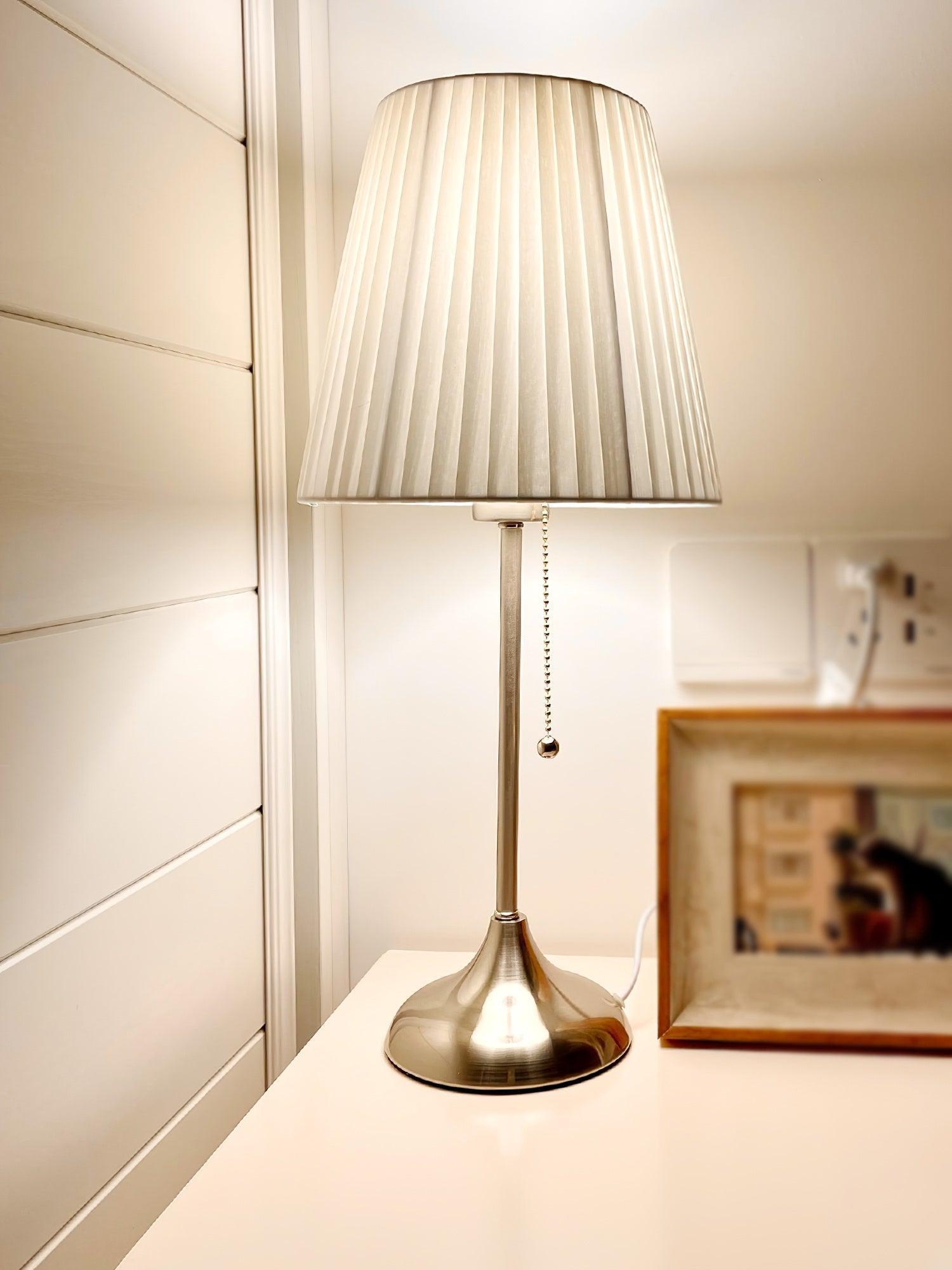 Elegant Chrome Table Lamp with White Pleated Shade for Bedroom Nightstand
