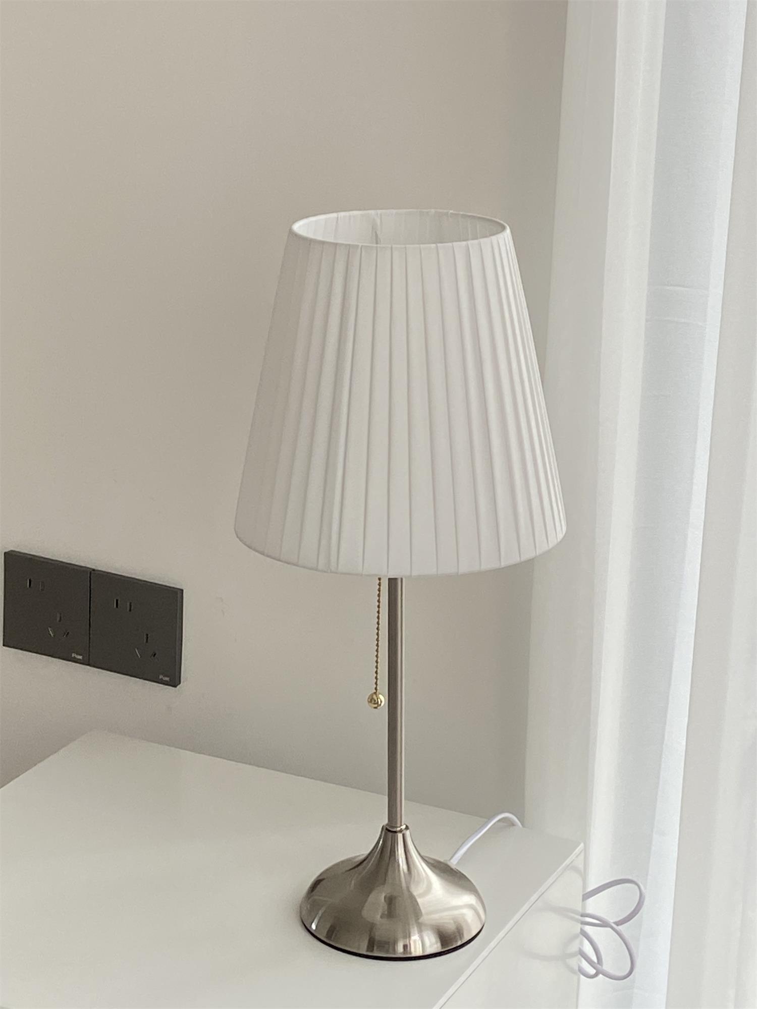 Elegant Chrome Table Lamp with White Pleated Shade for Bedroom Nightstand