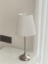 Elegant Chrome Table Lamp with White Pleated Shade for Bedroom Nightstand