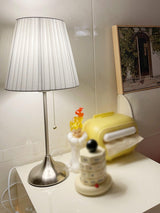Elegant Chrome Table Lamp with White Pleated Shade for Bedroom Nightstand