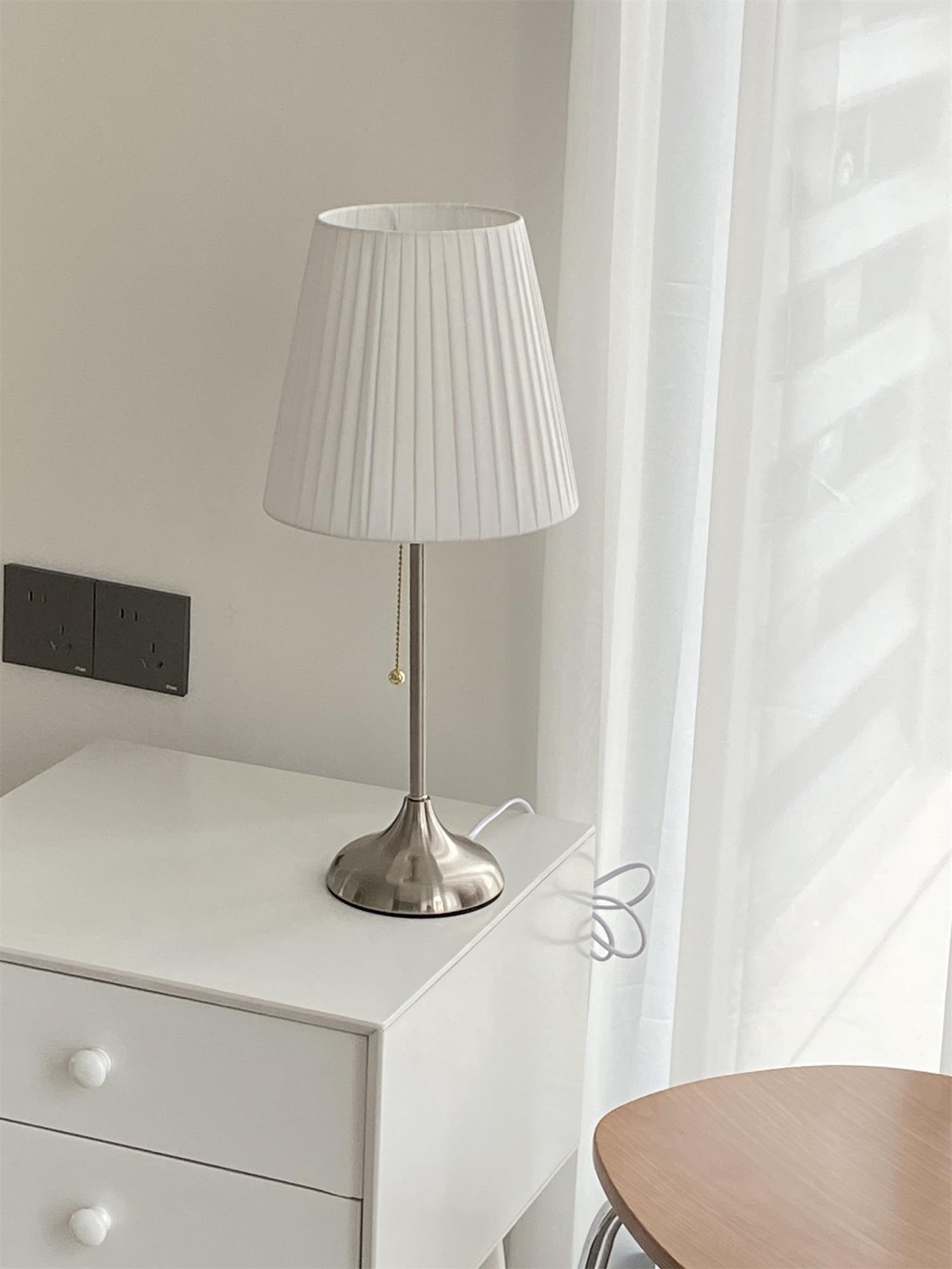 Elegant Chrome Table Lamp with White Pleated Shade for Bedroom Nightstand