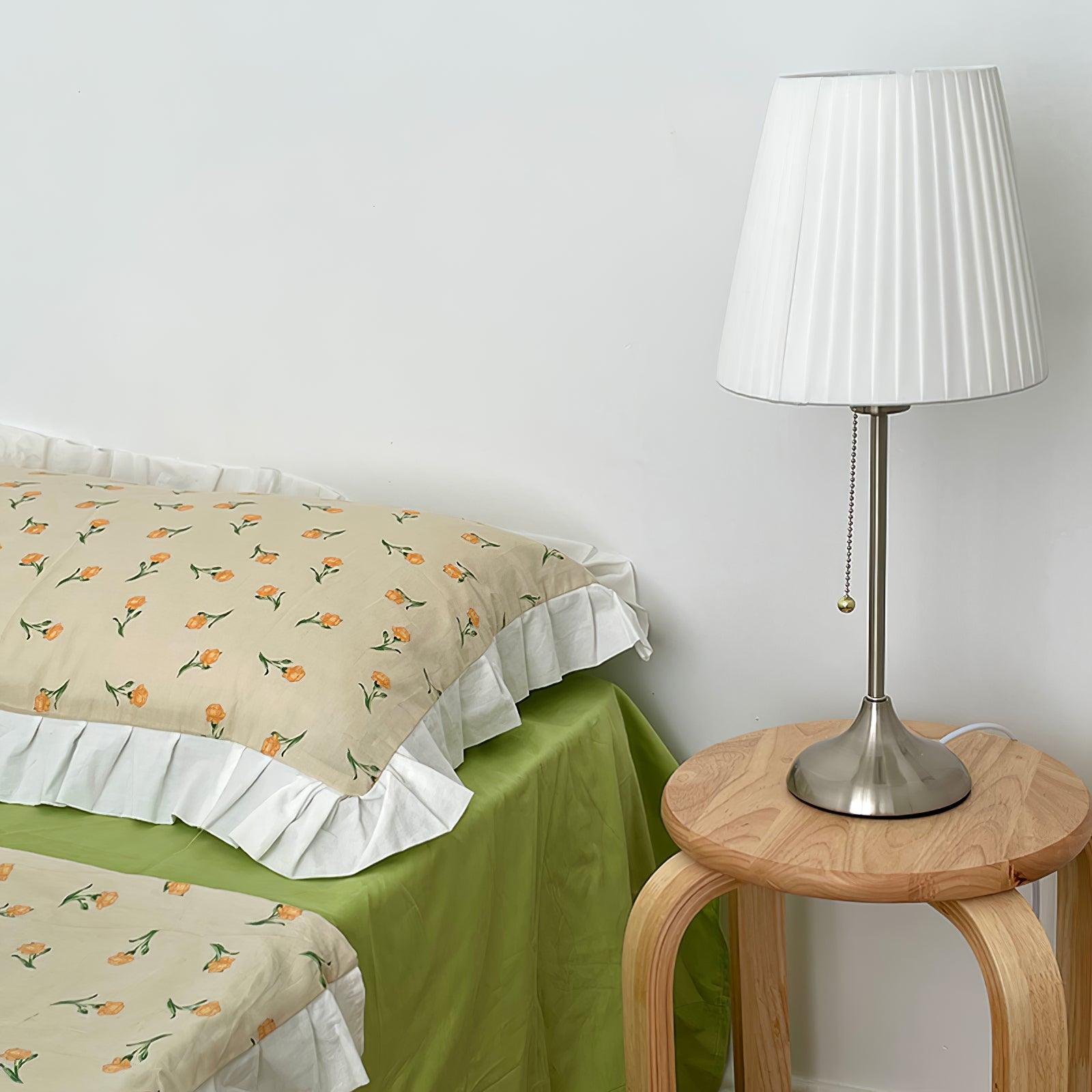 Elegant Chrome Table Lamp with White Pleated Shade for Bedroom Nightstand
