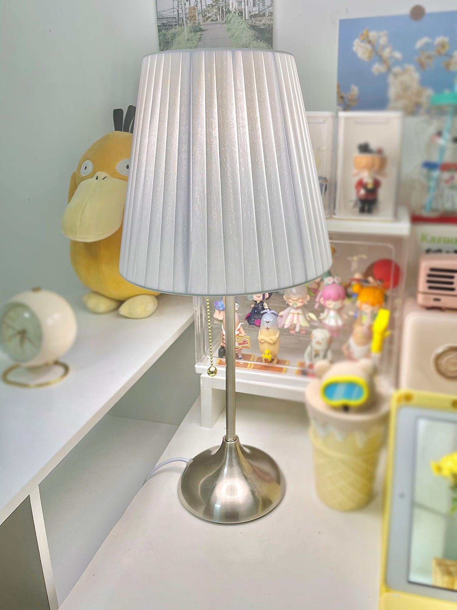 Elegant Chrome Table Lamp with White Pleated Shade for Bedroom Nightstand