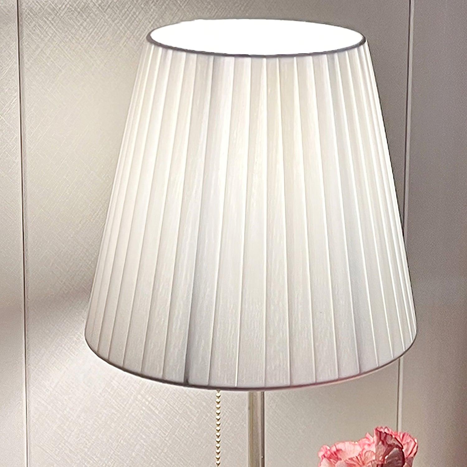 Elegant Chrome Table Lamp with White Pleated Shade for Bedroom Nightstand