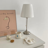 Elegant Chrome Table Lamp with White Pleated Shade for Bedroom Nightstand