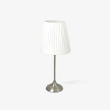 Elegant Chrome Table Lamp with White Pleated Shade for Bedroom Nightstand