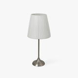 Elegant Chrome Table Lamp with White Pleated Shade for Bedroom Nightstand
