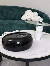Modern Italian White Carrara Marble Table Lamp with Glazed Metal Mushroom Shade