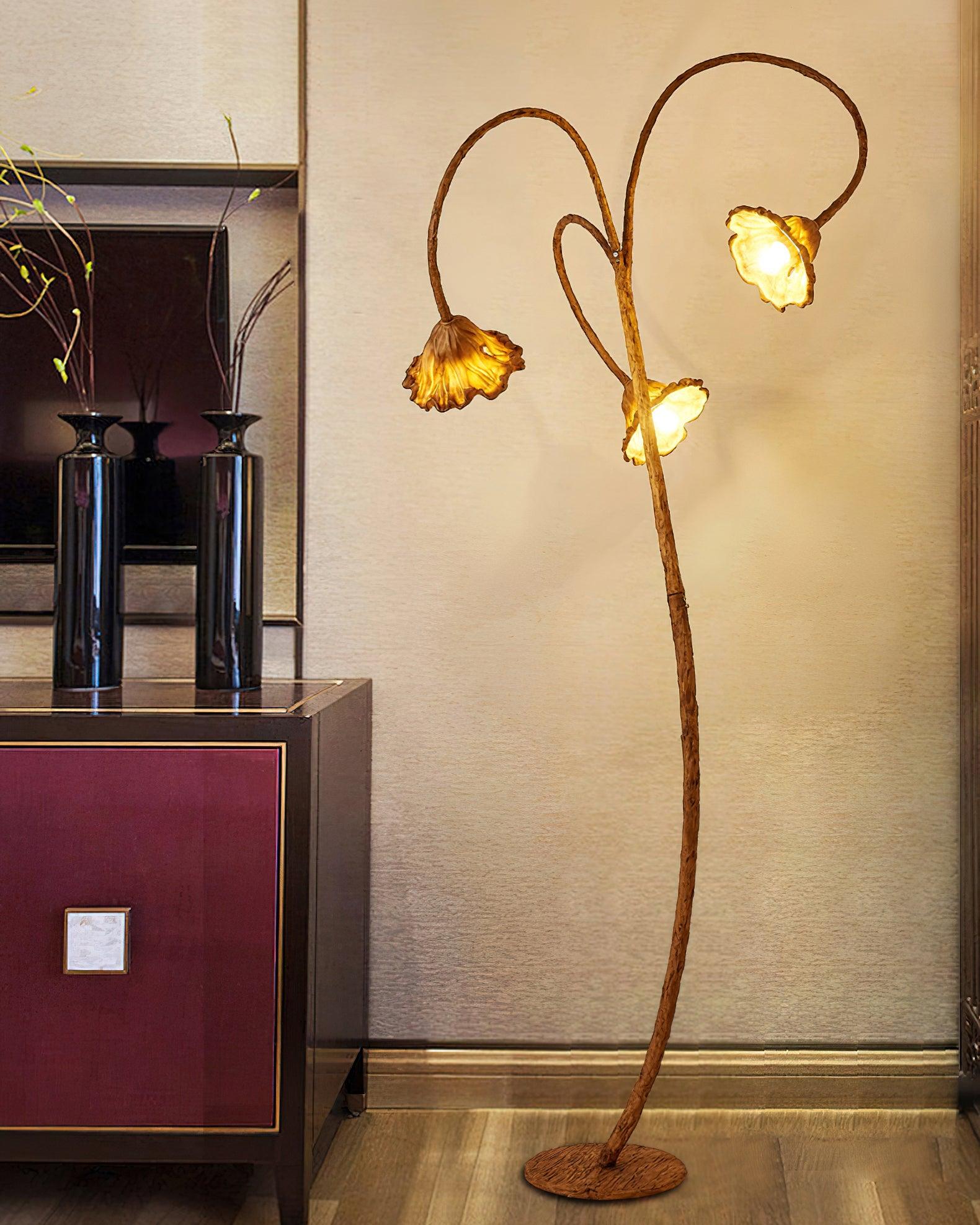 Elegant Lotus Leaf Floor Lamp Modern Resin Standing Light with Organic Design