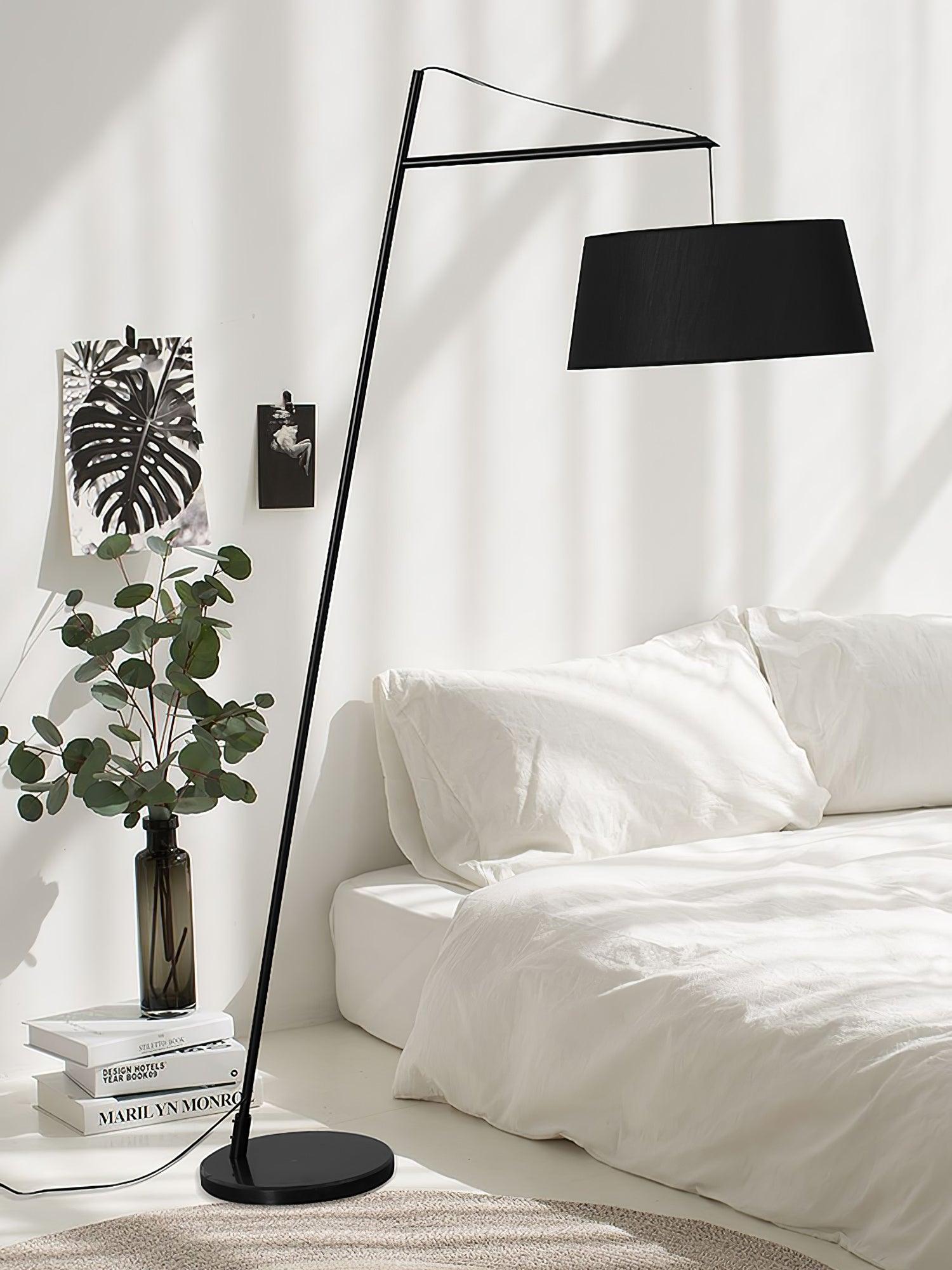 Modern Arturo Adjustable Arc Floor Lamp in Black Metal with Fabric Shade