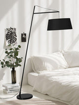 Modern Arturo Adjustable Arc Floor Lamp in Black Metal with Fabric Shade