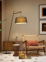 Modern Arturo Adjustable Arc Floor Lamp in Black Metal with Fabric Shade