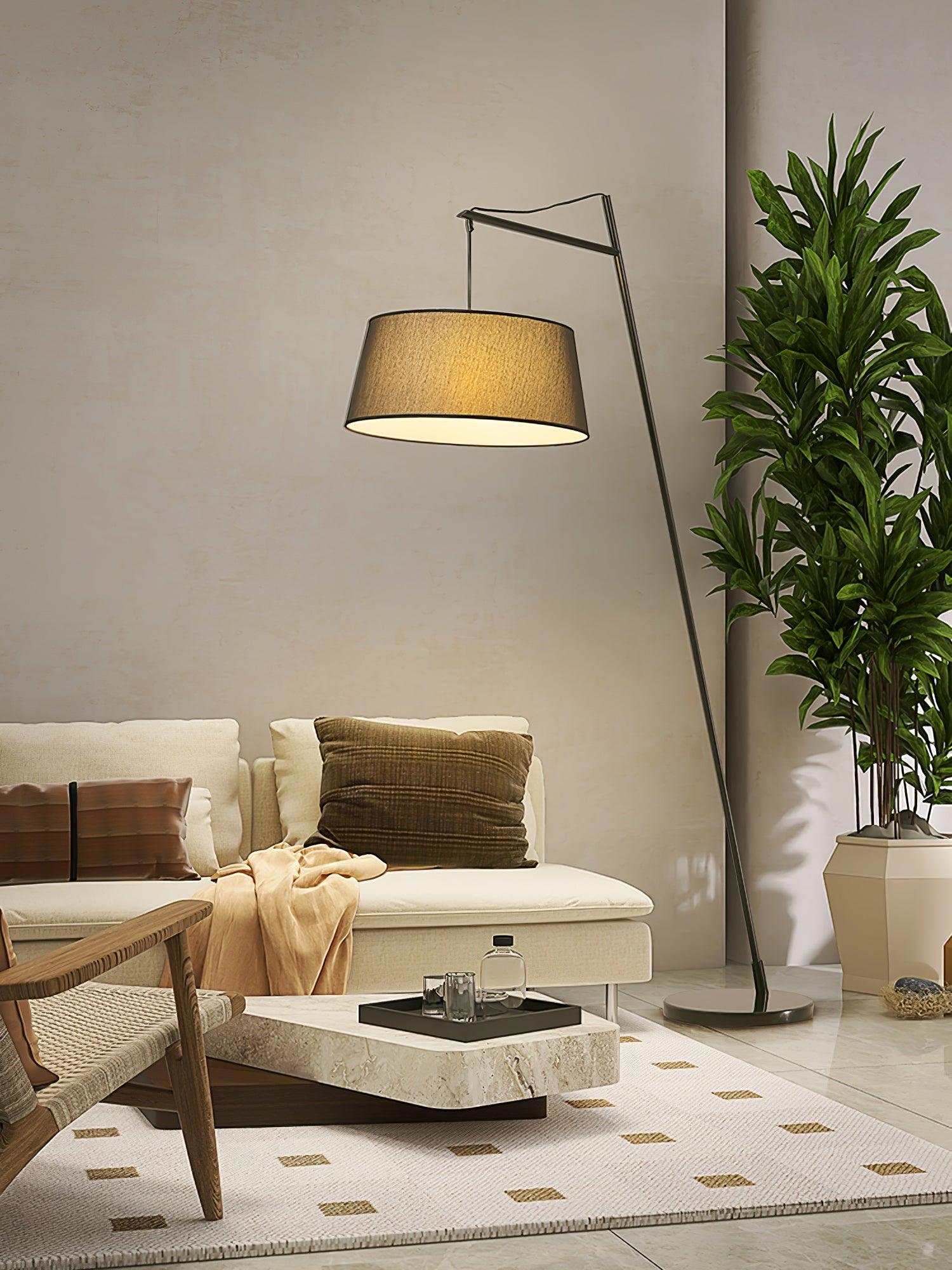 Modern Arturo Adjustable Arc Floor Lamp in Black Metal with Fabric Shade