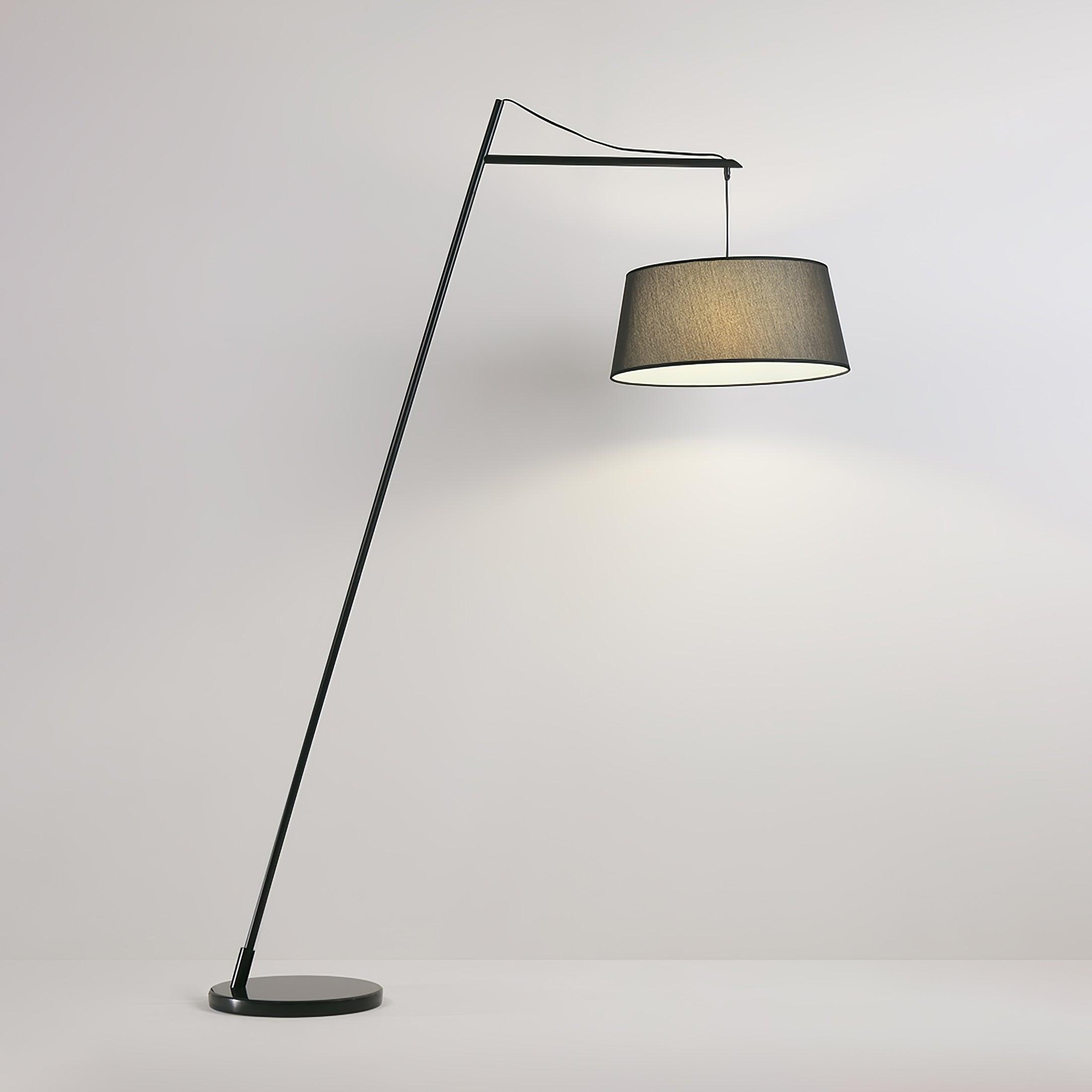 Modern Arturo Adjustable Arc Floor Lamp in Black Metal with Fabric Shade