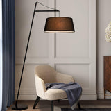 Modern Arturo Adjustable Arc Floor Lamp in Black Metal with Fabric Shade