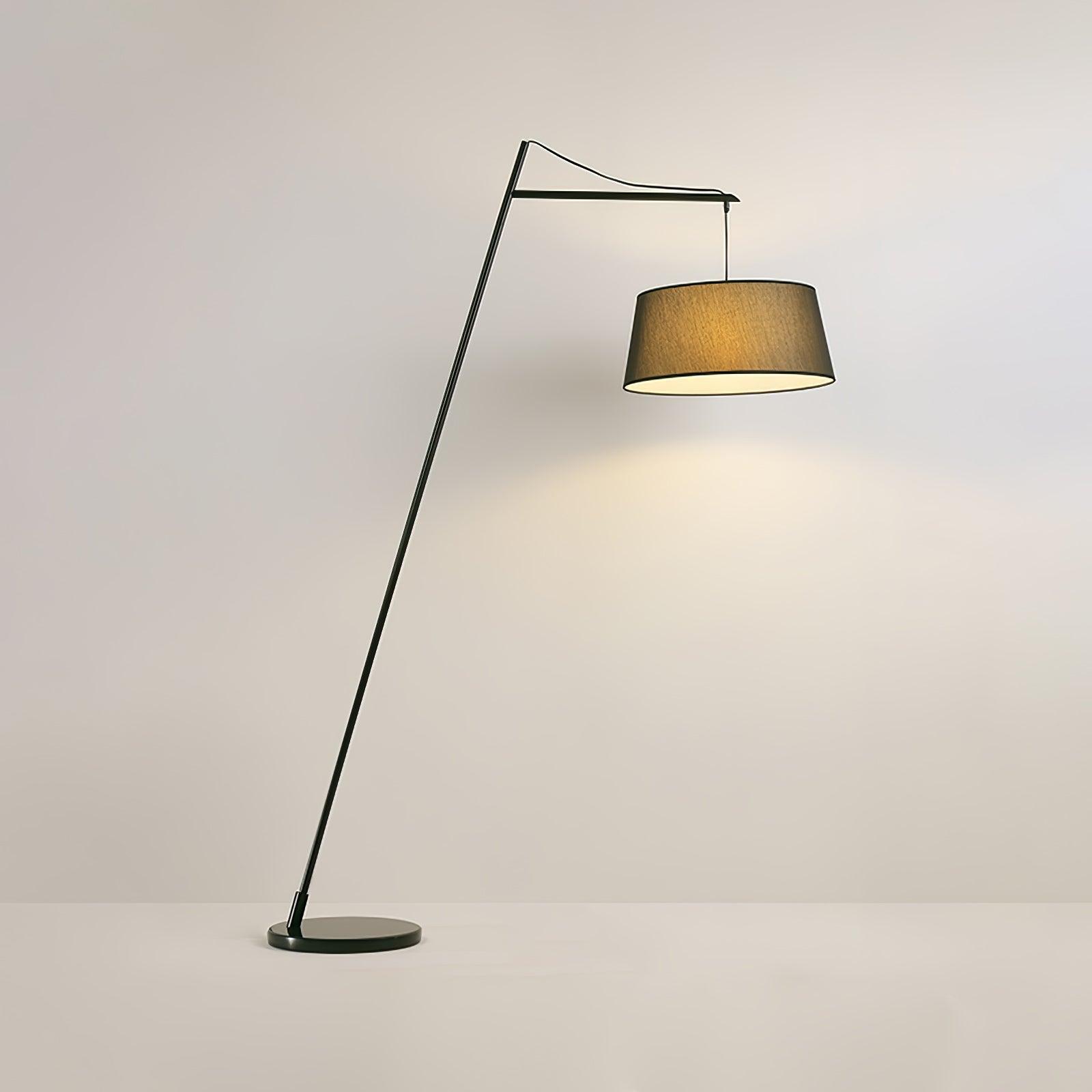 Modern Arturo Adjustable Arc Floor Lamp in Black Metal with Fabric Shade