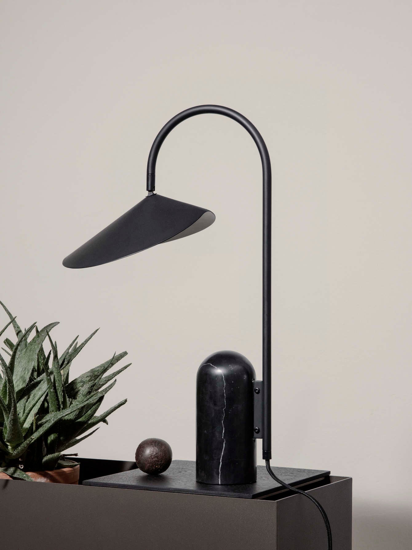 Arum Minimalist Accent Table Lamp with Adjustable Metal Shade and Marble Base