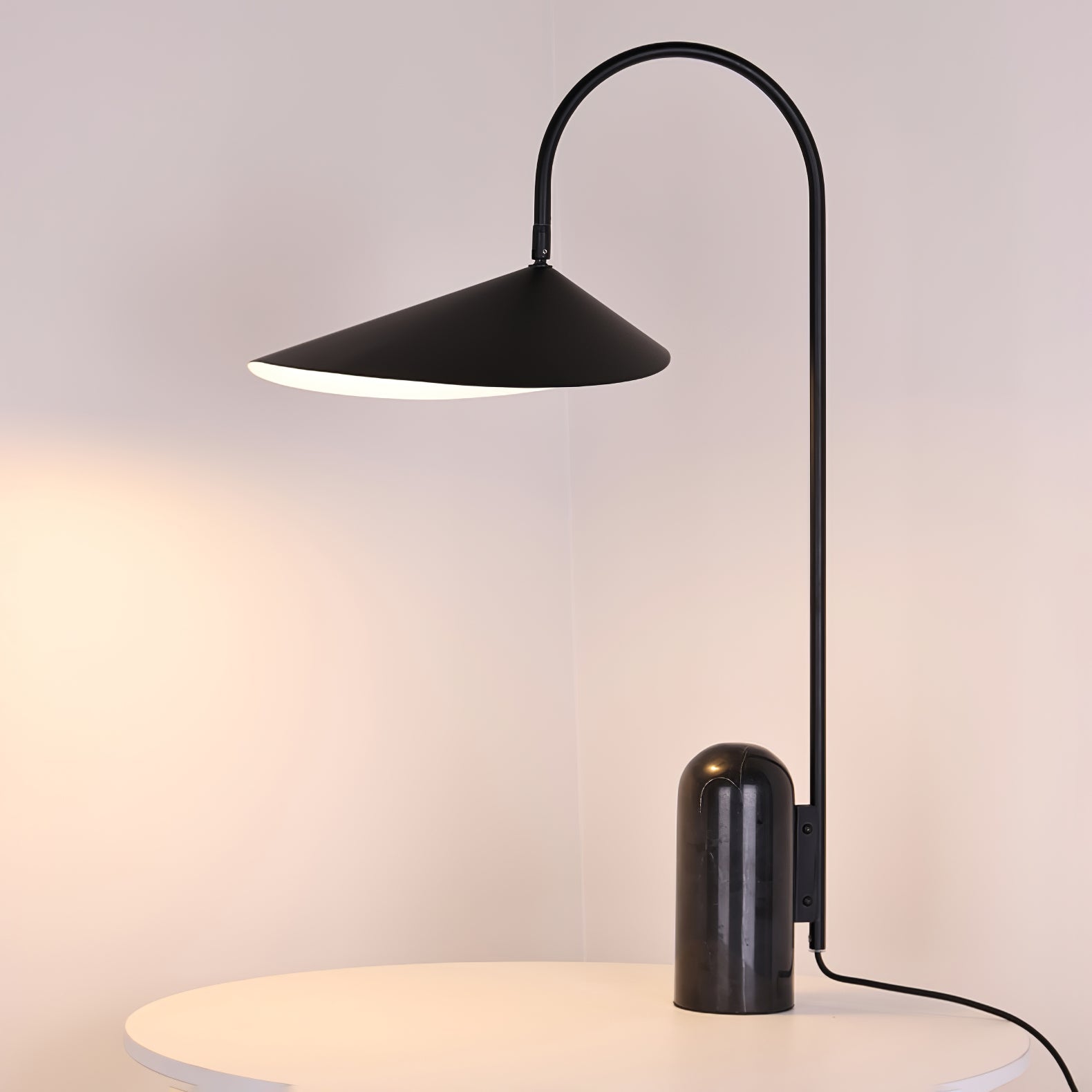 Arum Minimalist Accent Table Lamp with Adjustable Metal Shade and Marble Base