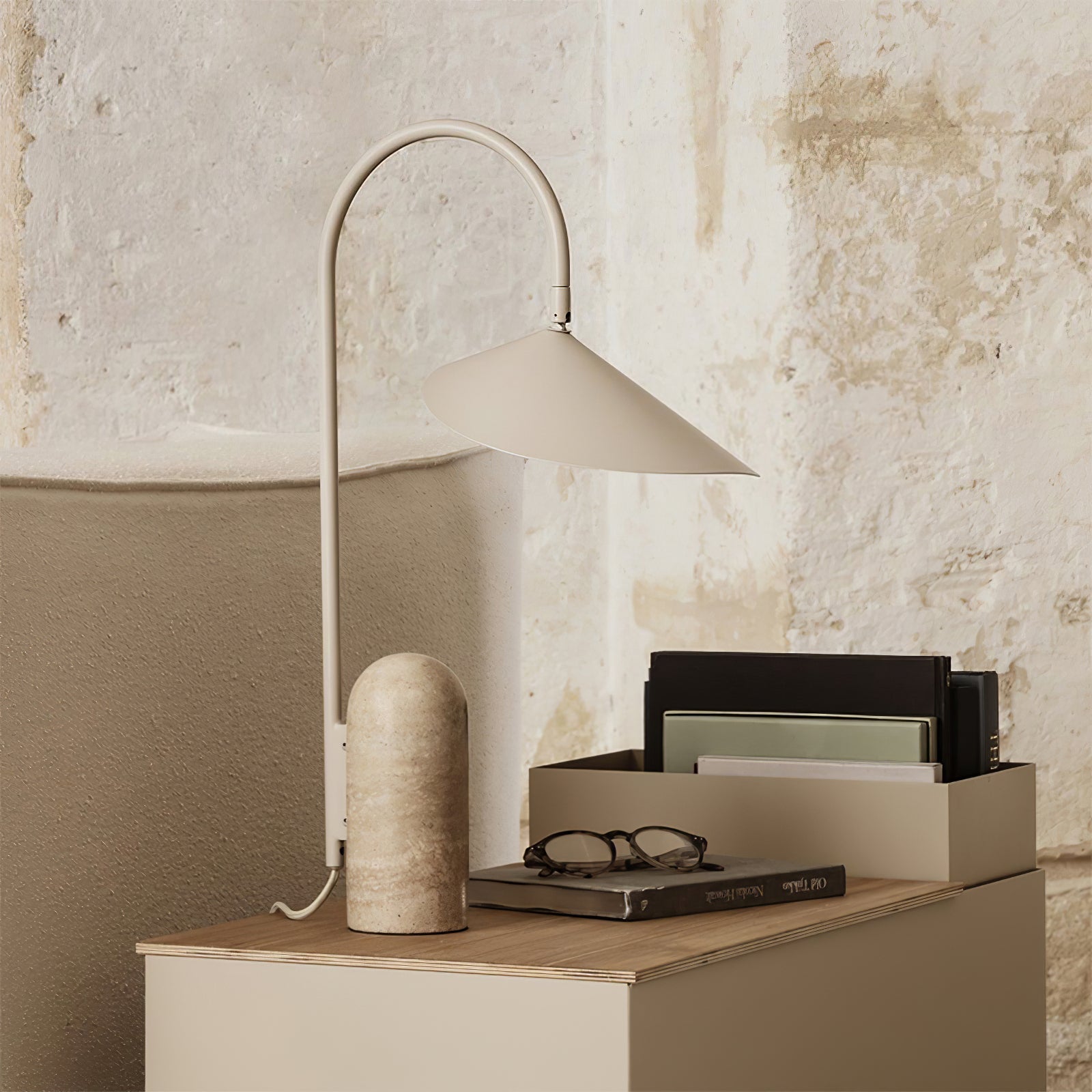 Arum Minimalist Accent Table Lamp with Adjustable Metal Shade and Marble Base