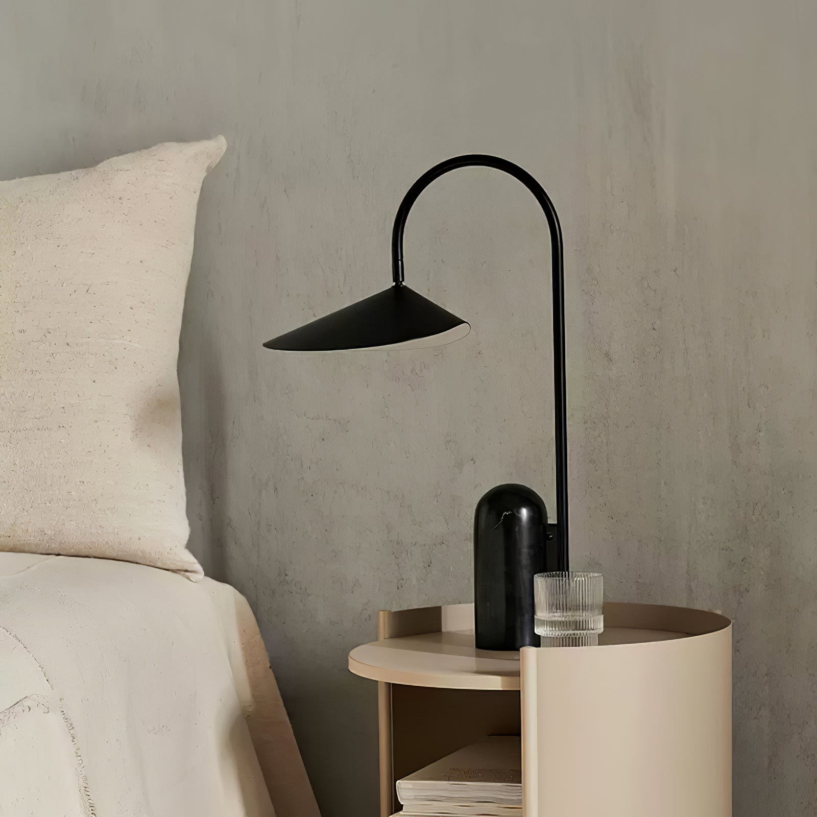 Arum Minimalist Accent Table Lamp with Adjustable Metal Shade and Marble Base