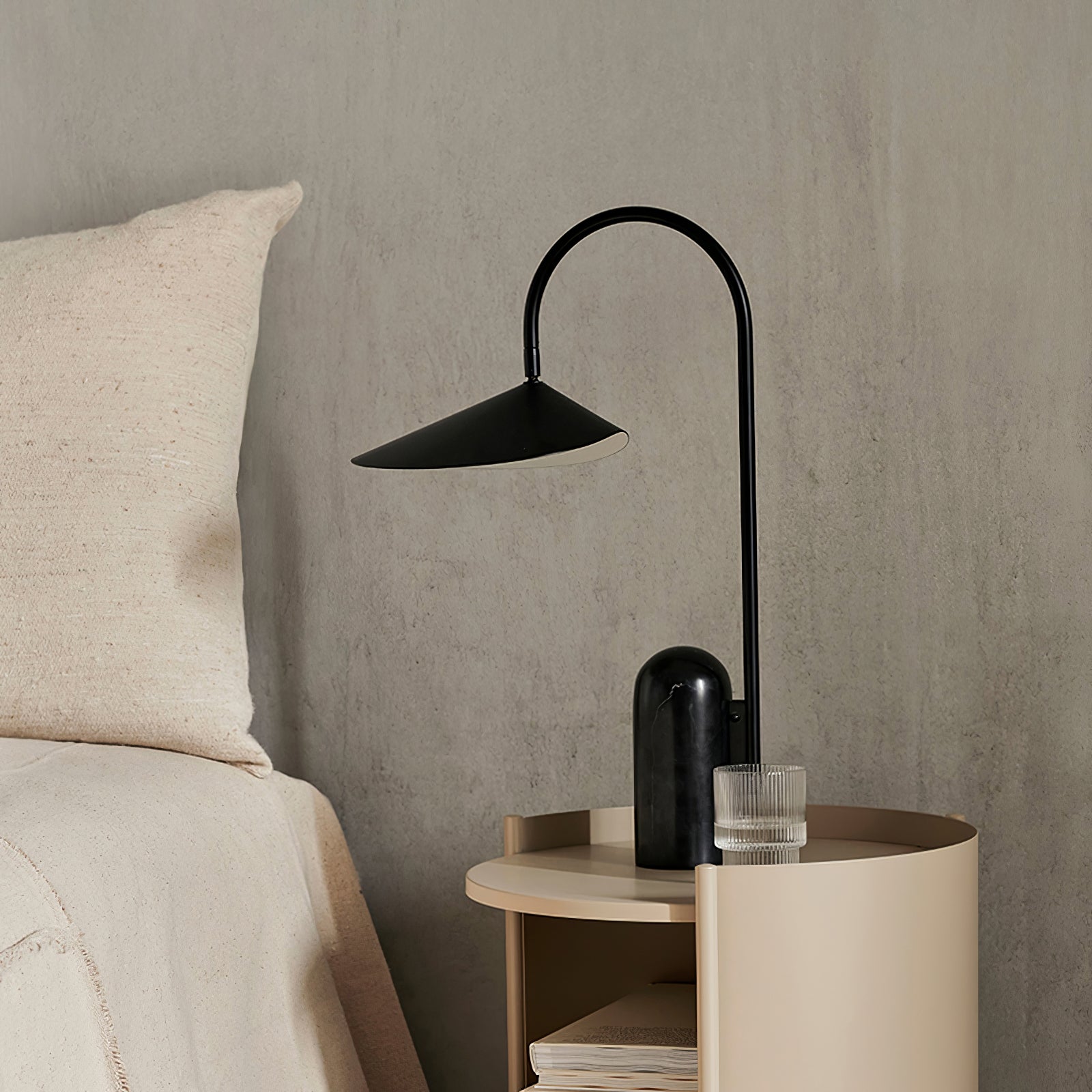 Arum Minimalist Accent Table Lamp with Adjustable Metal Shade and Marble Base