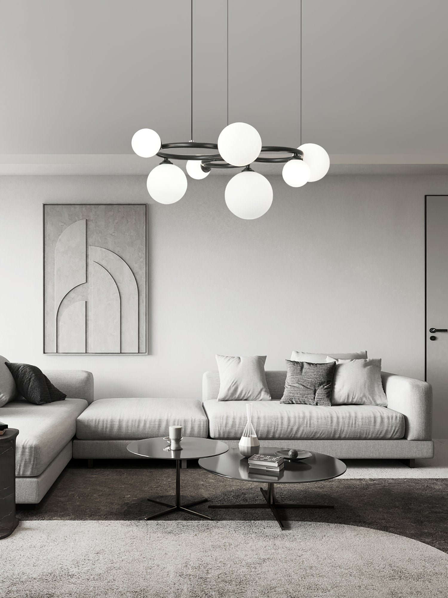 contemporary-brass-frame-chandelier-with-white-glass-shades-modern-multi-head-ceiling-light
